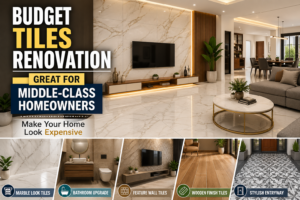 budget tiles renovation for middle-class homeowners modern living room marble look tiles feature wall design