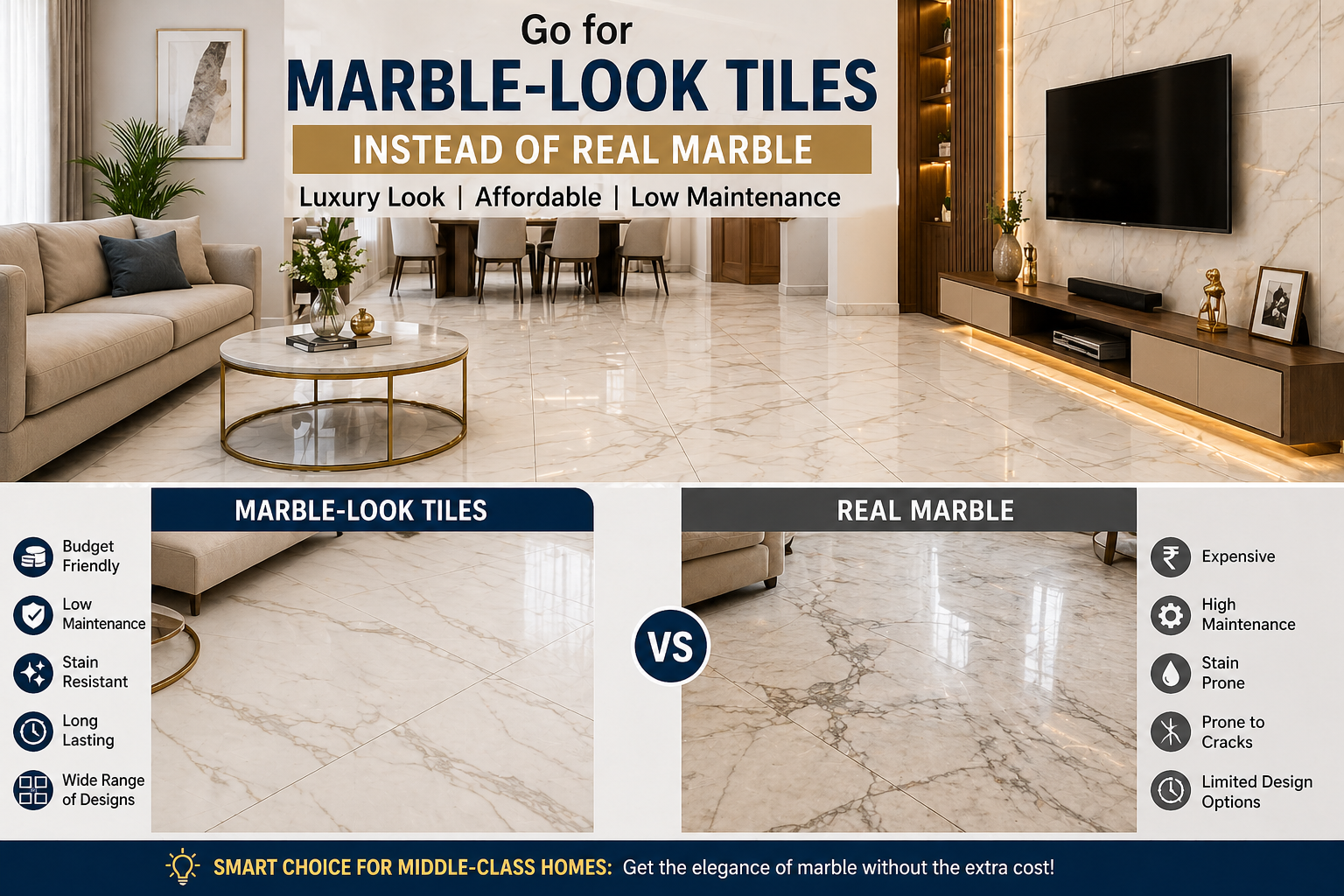 marble look tiles vs real marble comparison budget tiles renovation for middle-class homeowners luxury flooring design