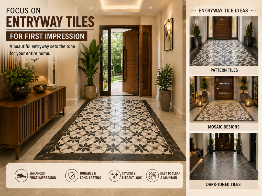entryway tiles design first impression patterned mosaic dark tiles budget tiles renovation for middle-class homeowners
