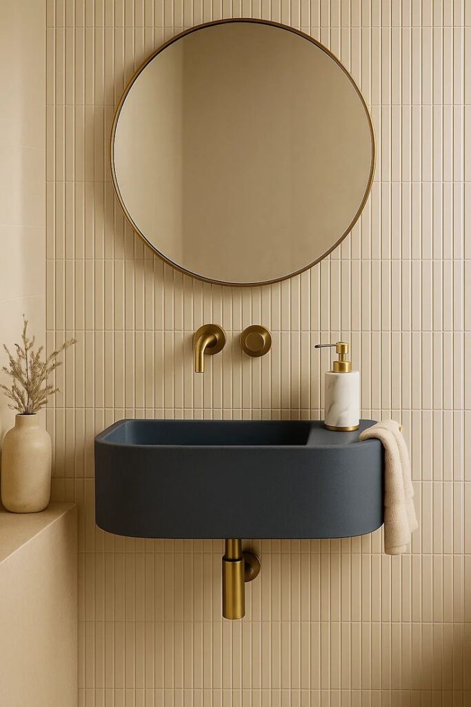 Modern wall-mounted wash basin installed in a compact bathroom with minimalist design and space-saving layout.
