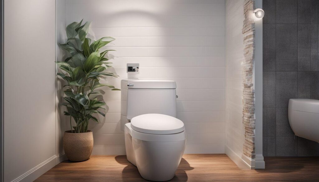 Luxury bathroom featuring a premium Western commode and modern fixtures