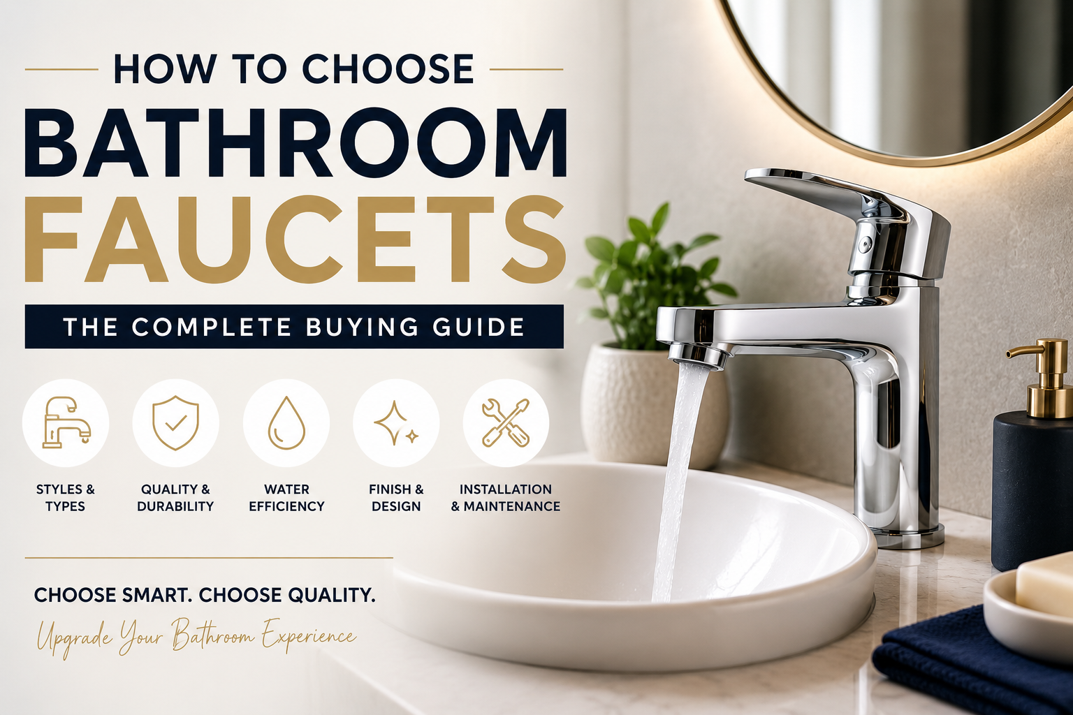 Modern chrome bathroom faucet installed on a white ceramic wash basin in a stylish contemporary bathroom, showcasing tips for choosing the right bathroom faucet.